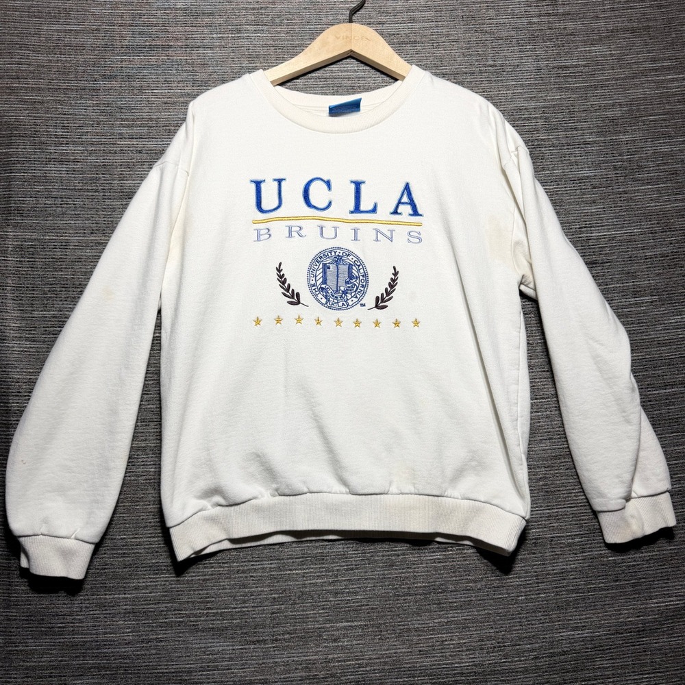 UCLA Sweatshirt Adult Medium White LS Crewneck Bruins Embroidered Logo Cotton